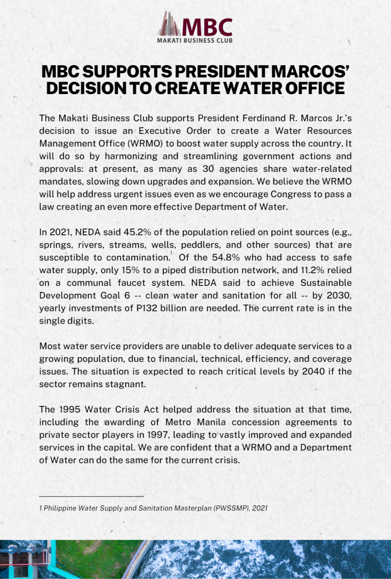 MBC Supports President Marcos' Decision to Create Water Office