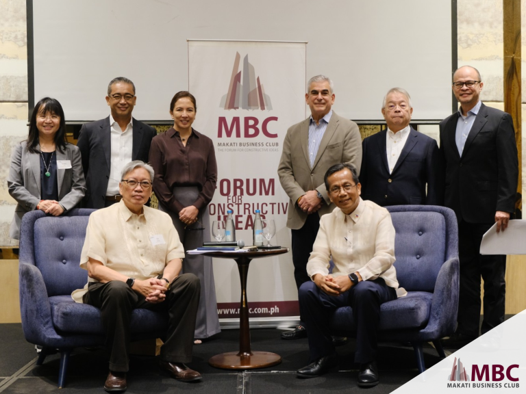 [Standing; L-R] SteelAsia's Vicky Tan, MBC Trustees Manolito "Lito" Tayag, Cosette Canilao, MBC Vice Chairman Jaime Augusto Zobel de Ayala,  Ramon R. del Rosario, Jr., Executive Director Francisco Alcuaz Jr. [Seated; L-R] MBC Chairman Edgar O. Chua and NEDA Secretary Arsenio Balisacan