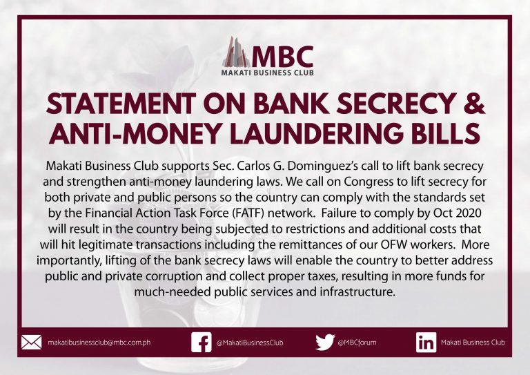 MBC Statement on Bank Secrecy and Anti-Money Laundering Bills